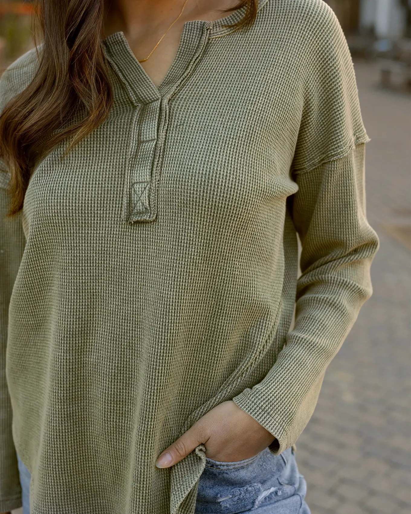 Mineral Washed Chive Waffle Henley