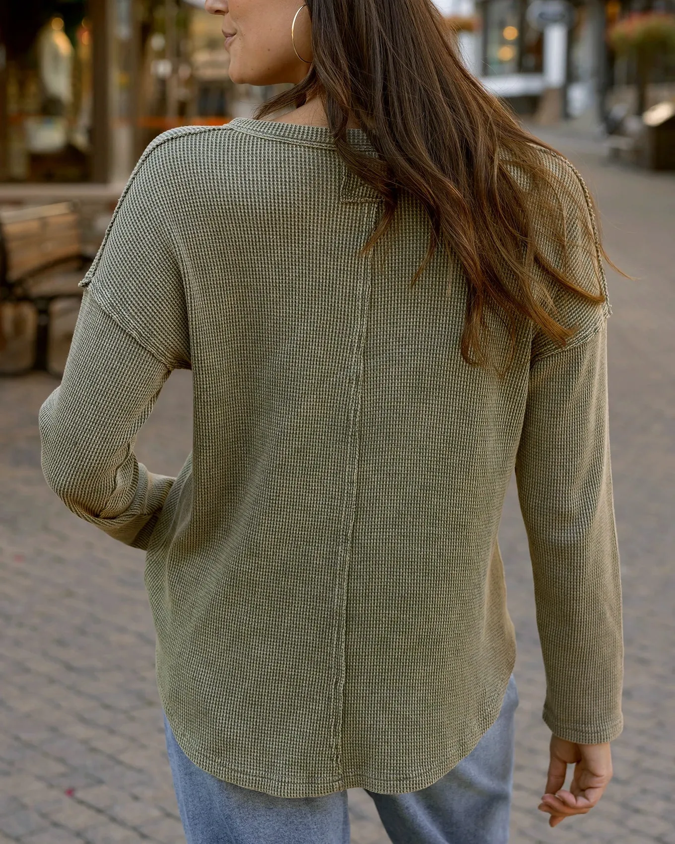Mineral Washed Chive Waffle Henley