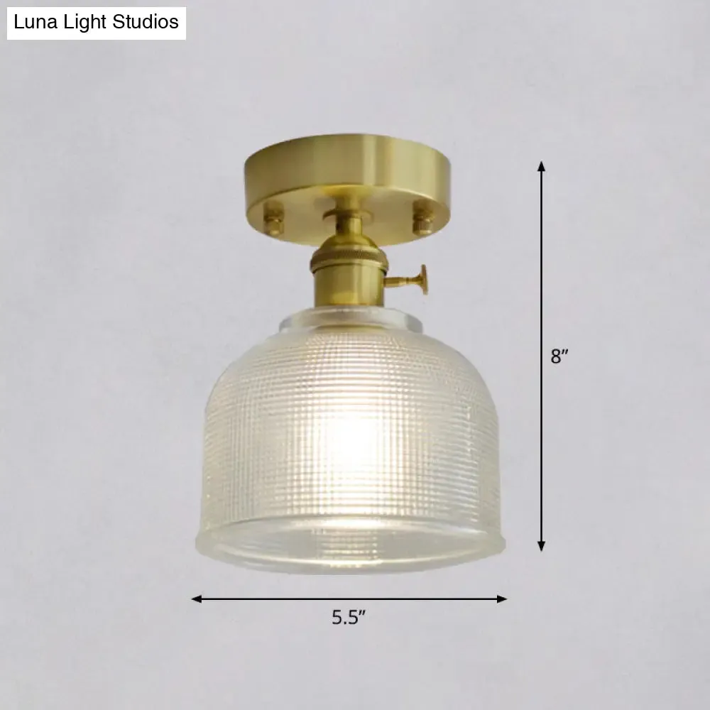 Minimalist Brass 1-Head Ceiling Light with Carved Glass Shade for Corridors