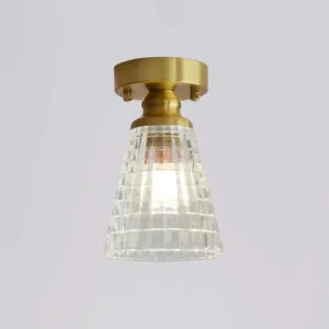 Minimalist Brass 1-Head Ceiling Light with Carved Glass Shade for Corridors