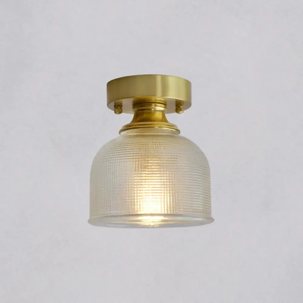 Minimalist Brass 1-Head Ceiling Light with Carved Glass Shade for Corridors