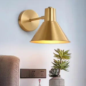 Minimalist Dome/Cone Brass Wall Mount Reading Lamp - Single Golden Sconce Light Fixture