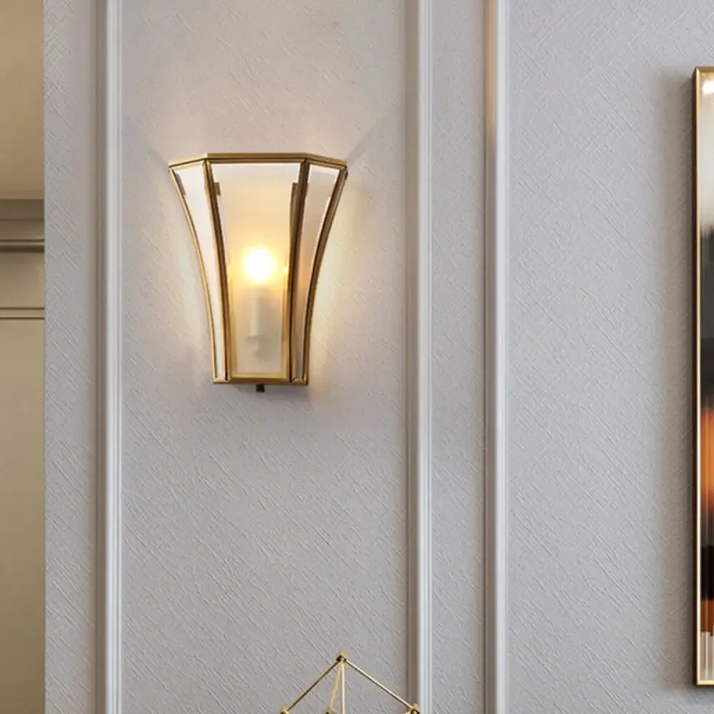 Minimalist Gold Trumpet Flared Wall Mount Glass Light - Single Corridor Lighting