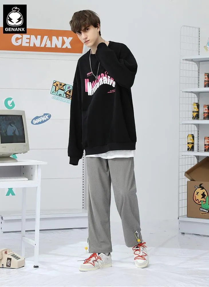 Minimalist Plain Label Loose Straight Casual Pants