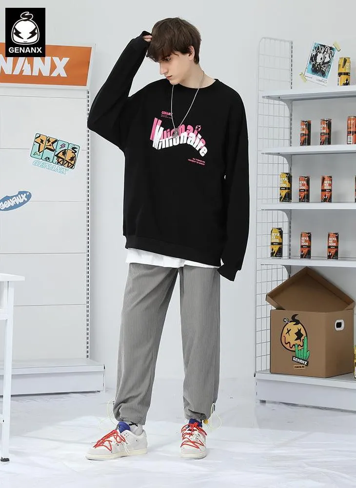 Minimalist Plain Label Loose Straight Casual Pants