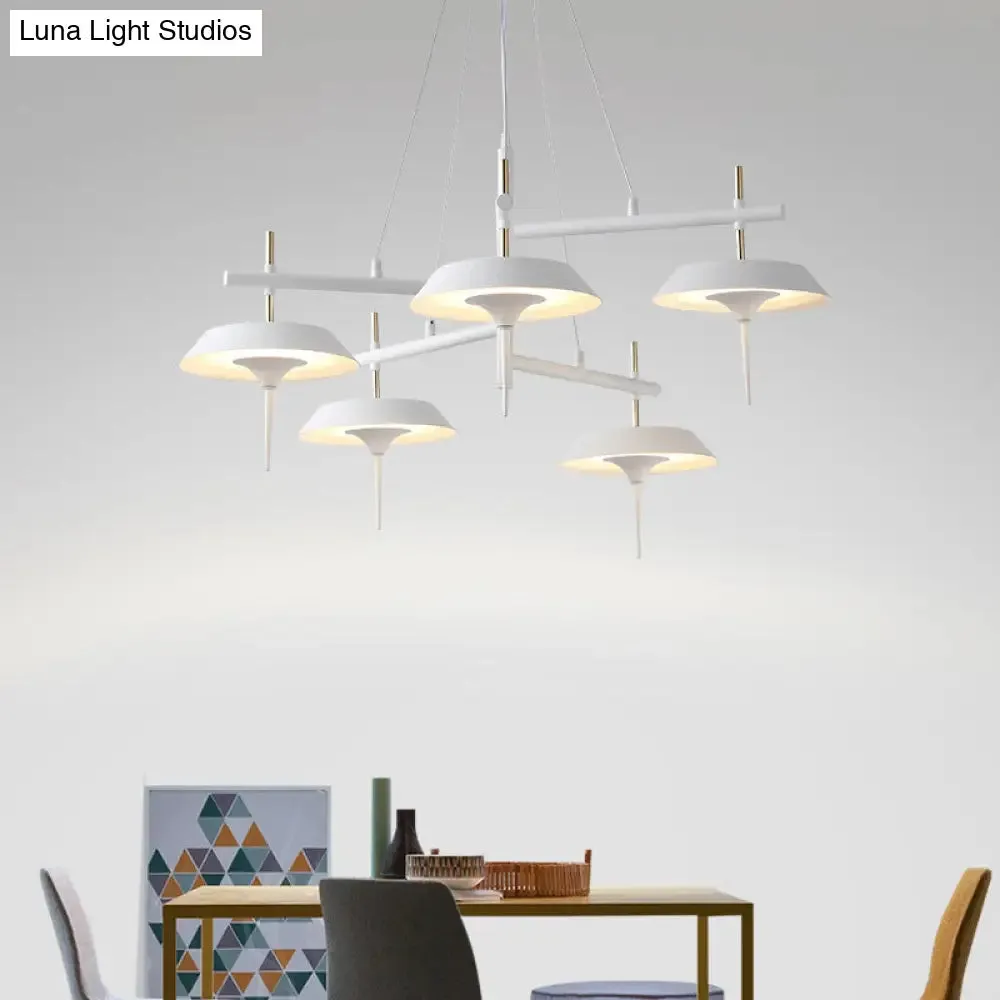 Minimalist White Flared Metal Chandelier Lamp - 5 Lights Pendant Light for Dining Room