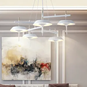 Minimalist White Flared Metal Chandelier Lamp - 5 Lights Pendant Light for Dining Room