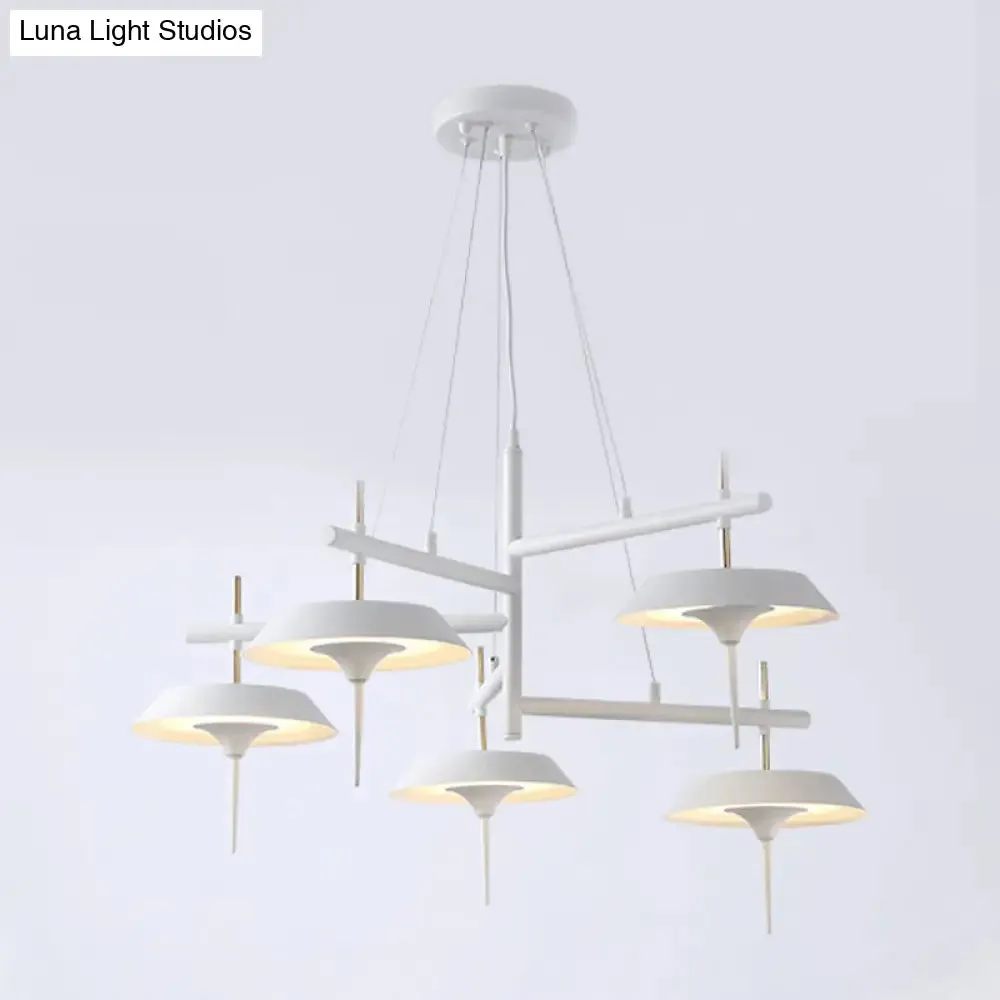 Minimalist White Flared Metal Chandelier Lamp - 5 Lights Pendant Light for Dining Room