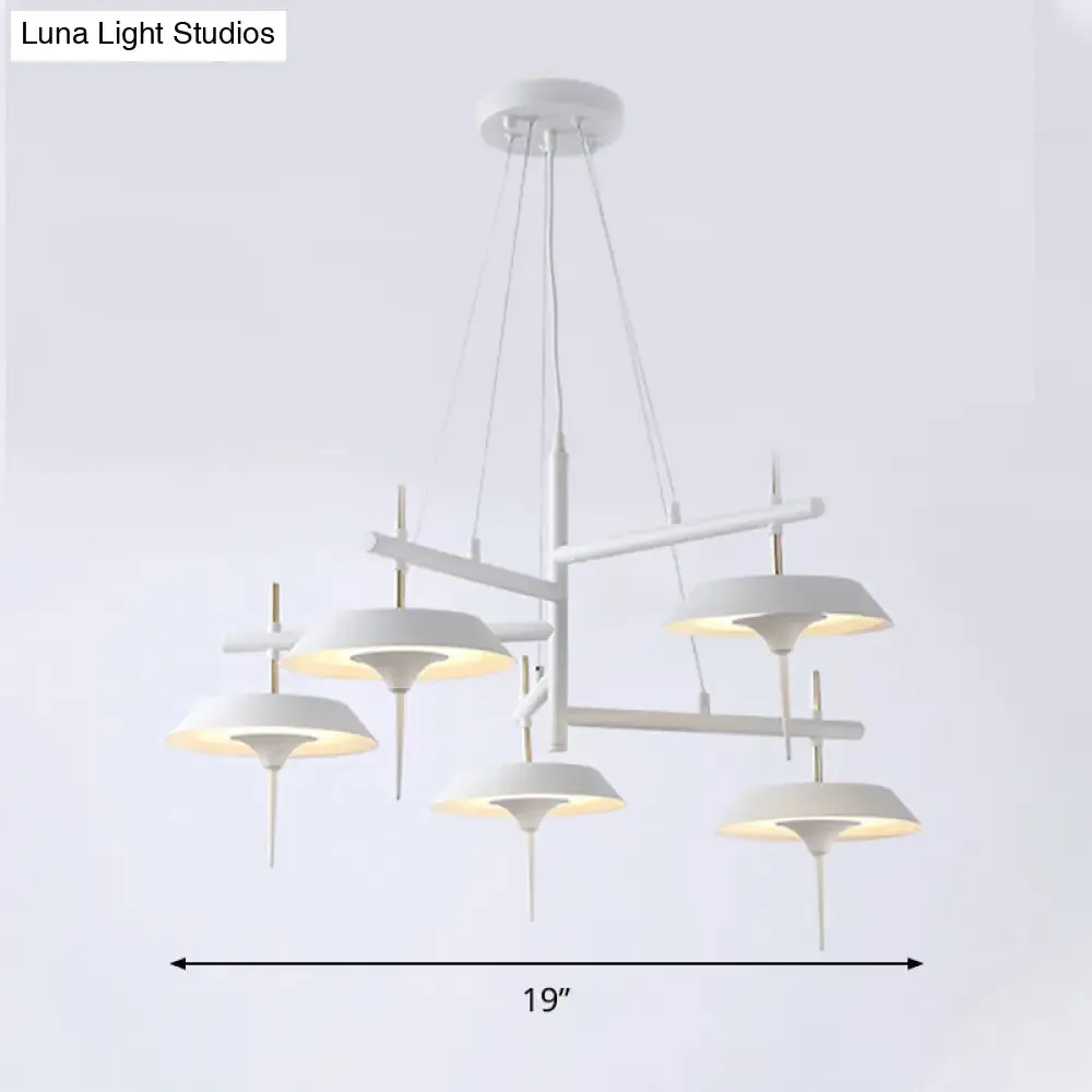 Minimalist White Flared Metal Chandelier Lamp - 5 Lights Pendant Light for Dining Room