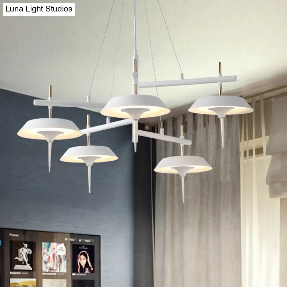 Minimalist White Flared Metal Chandelier Lamp - 5 Lights Pendant Light for Dining Room
