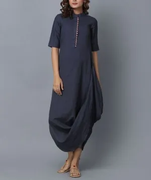 Navy Blue Cotton Flared Kurta