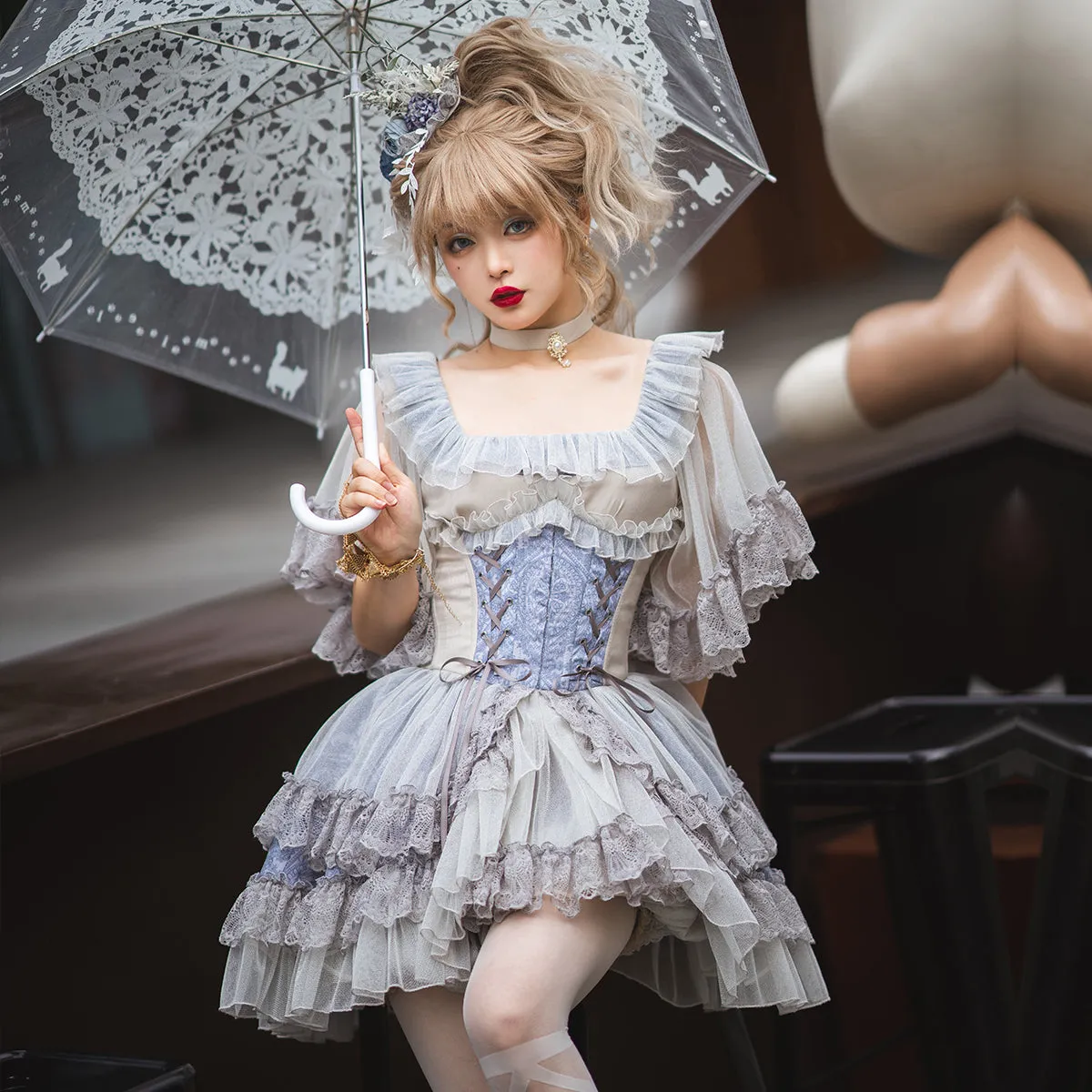 Neo Ludwig~Elegant Lolita Fishbone Corset Tail Dress
