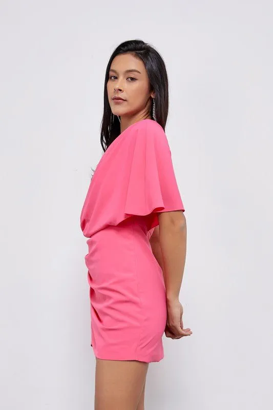 One Shoulder Mini Wrap Dress