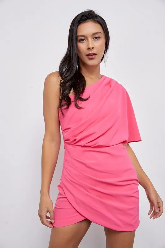 One Shoulder Mini Wrap Dress