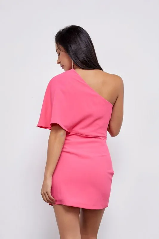 One Shoulder Mini Wrap Dress