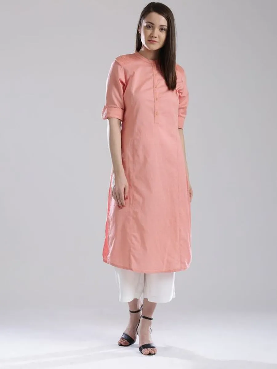 Peach Cotton Kurta With Palazzo