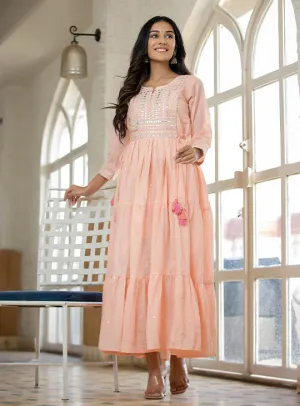 Peach Mirror Work Ethnic Gown