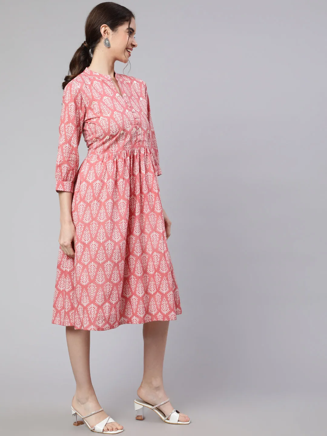 Pink Ethnic Printed Flared Dress