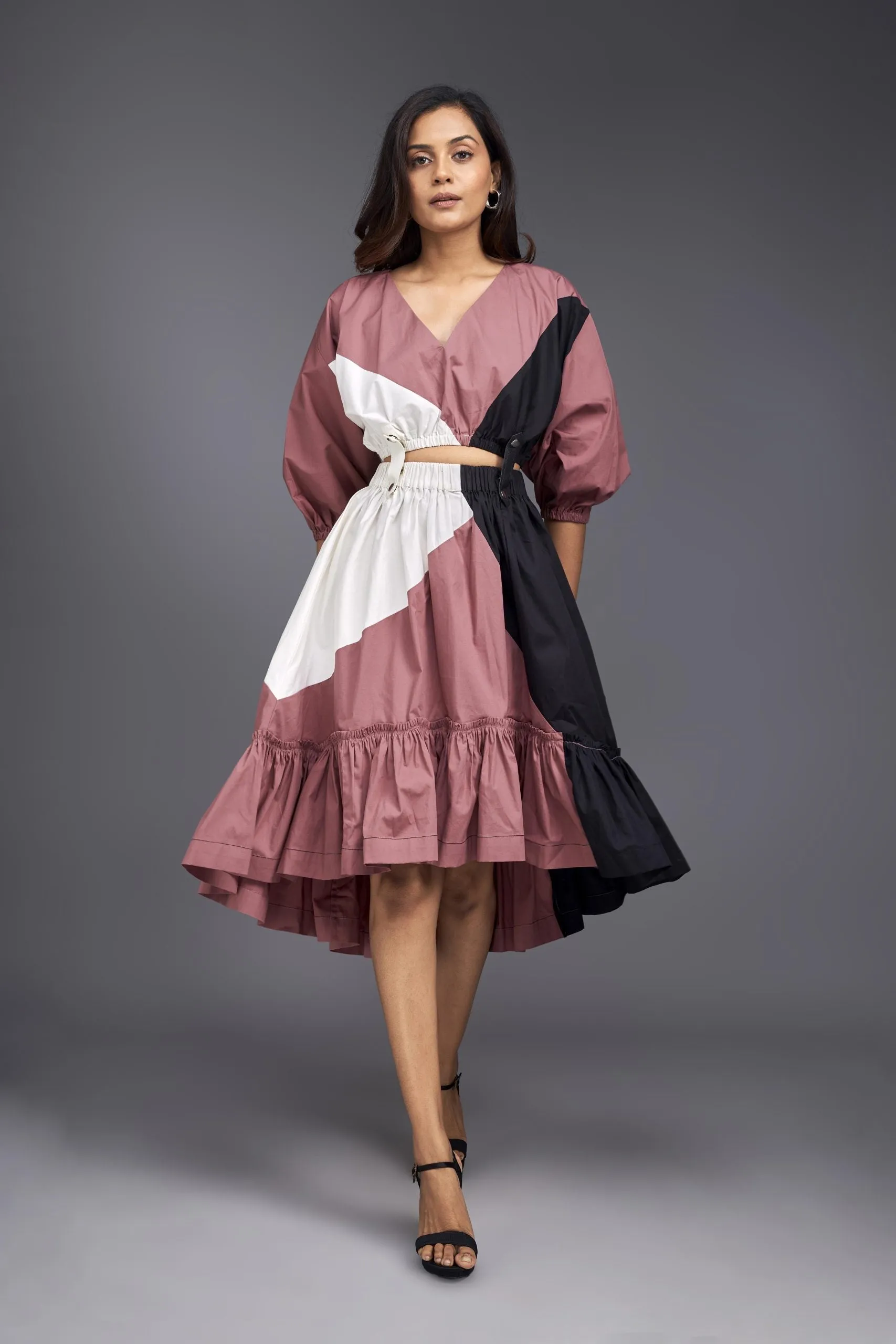 PINK FLARED BOTTOM SKIRT WITH TOP CO-ORD