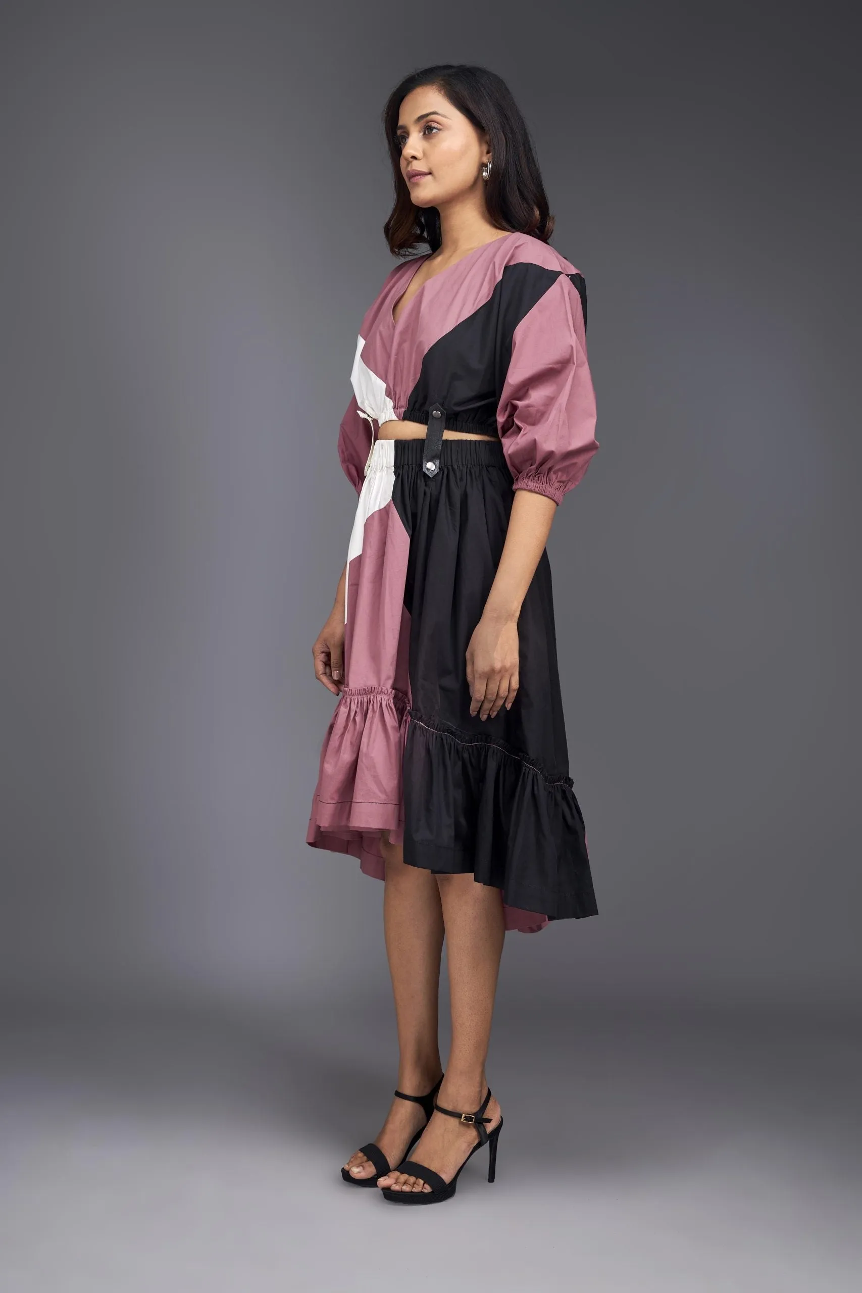 PINK FLARED BOTTOM SKIRT WITH TOP CO-ORD