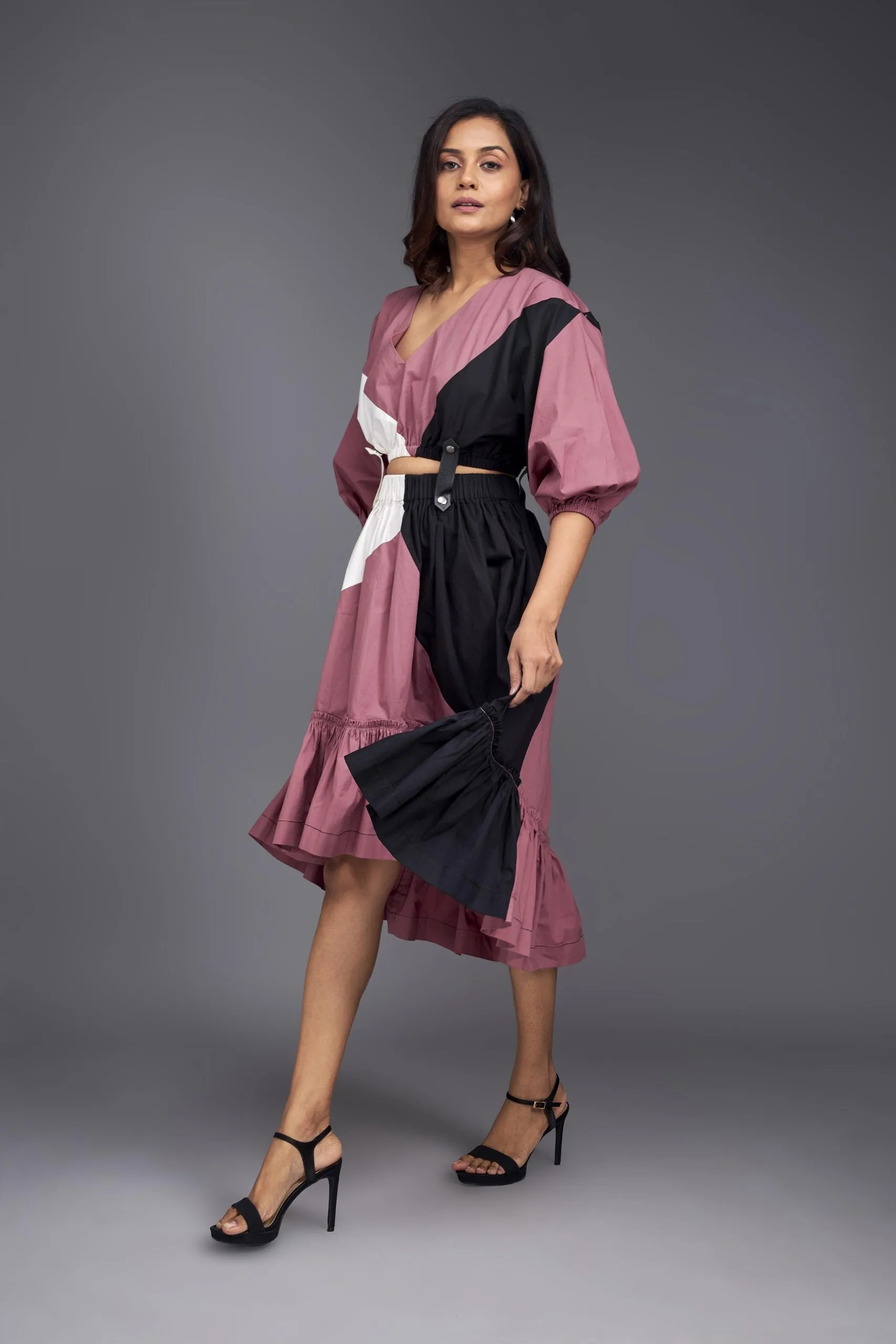 PINK FLARED BOTTOM SKIRT WITH TOP CO-ORD