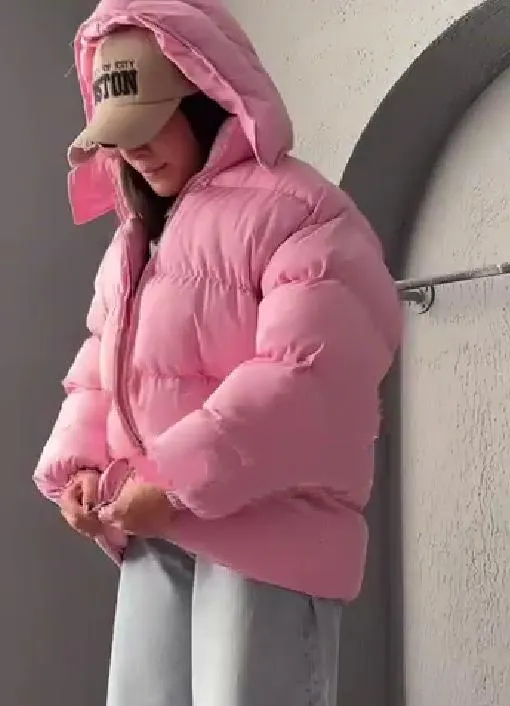 Pink Hooded Cotton Coat
