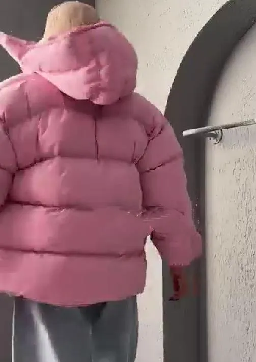 Pink Hooded Cotton Coat