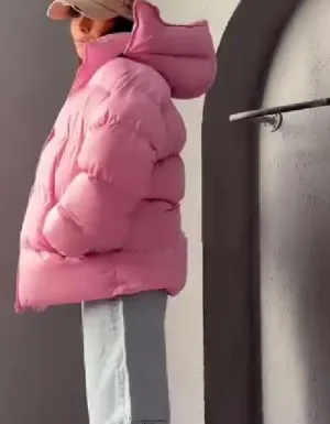Pink Hooded Cotton Coat