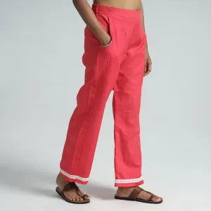 Pink - Plain Flex Cotton Elasticated Palazzo with Lace Work 09