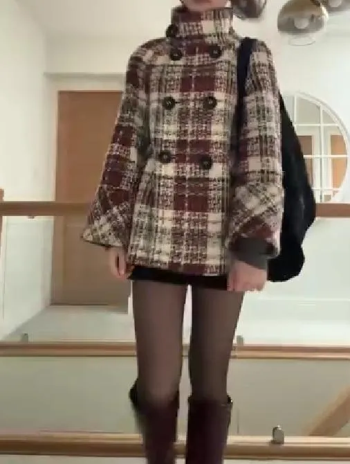 Plaid High-Collar Jacket