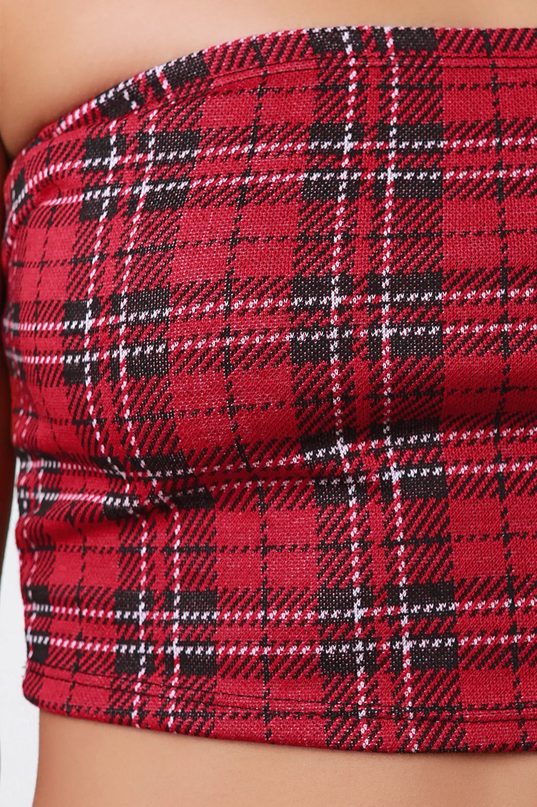 Plaid Tube Top With Flared Pants Set