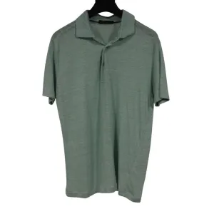 Polo Shirt Size Small Green 100% Linen Short Sleeve Collar Henley