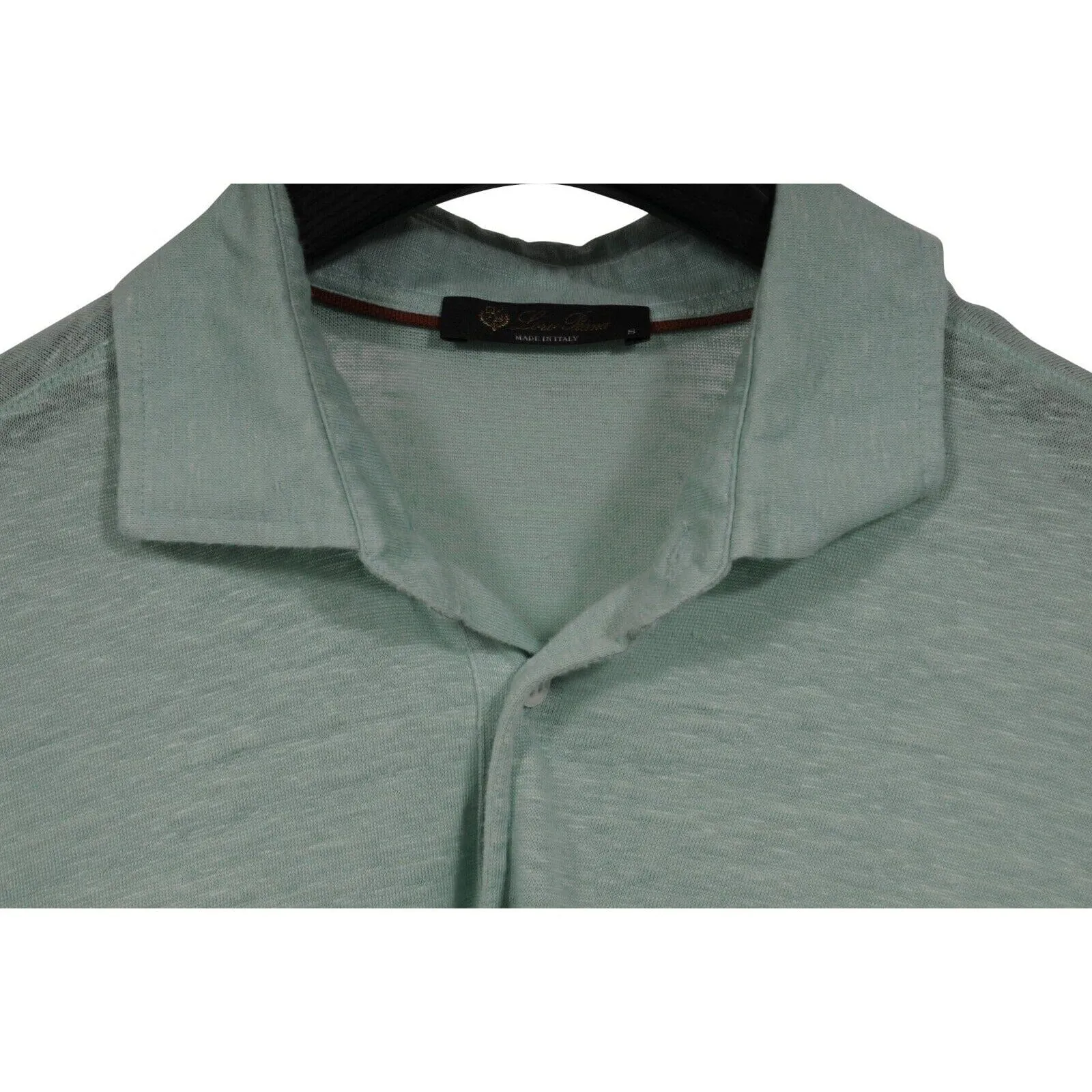 Polo Shirt Size Small Green 100% Linen Short Sleeve Collar Henley
