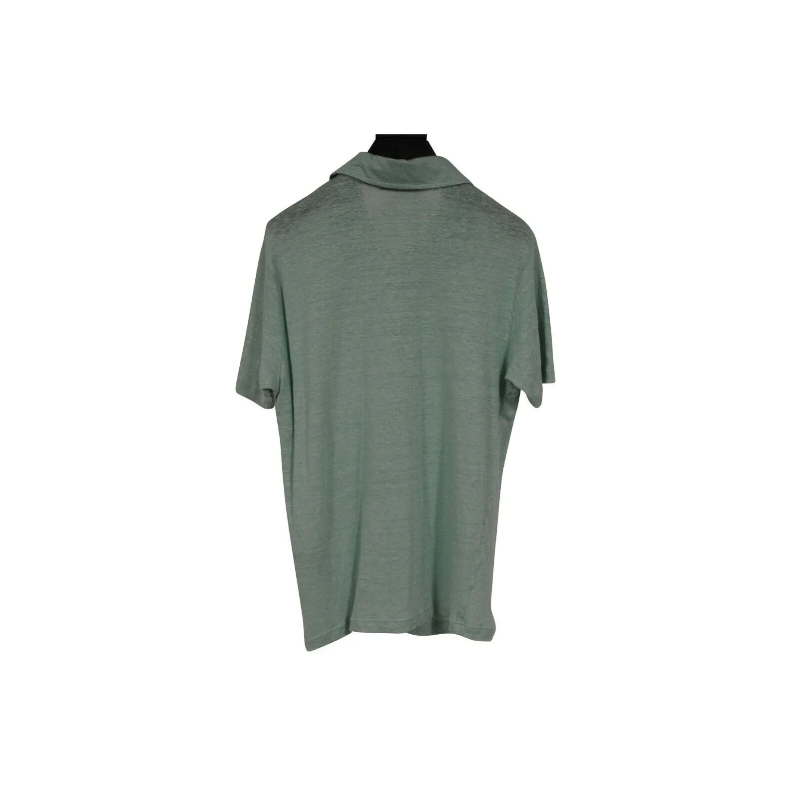Polo Shirt Size Small Green 100% Linen Short Sleeve Collar Henley