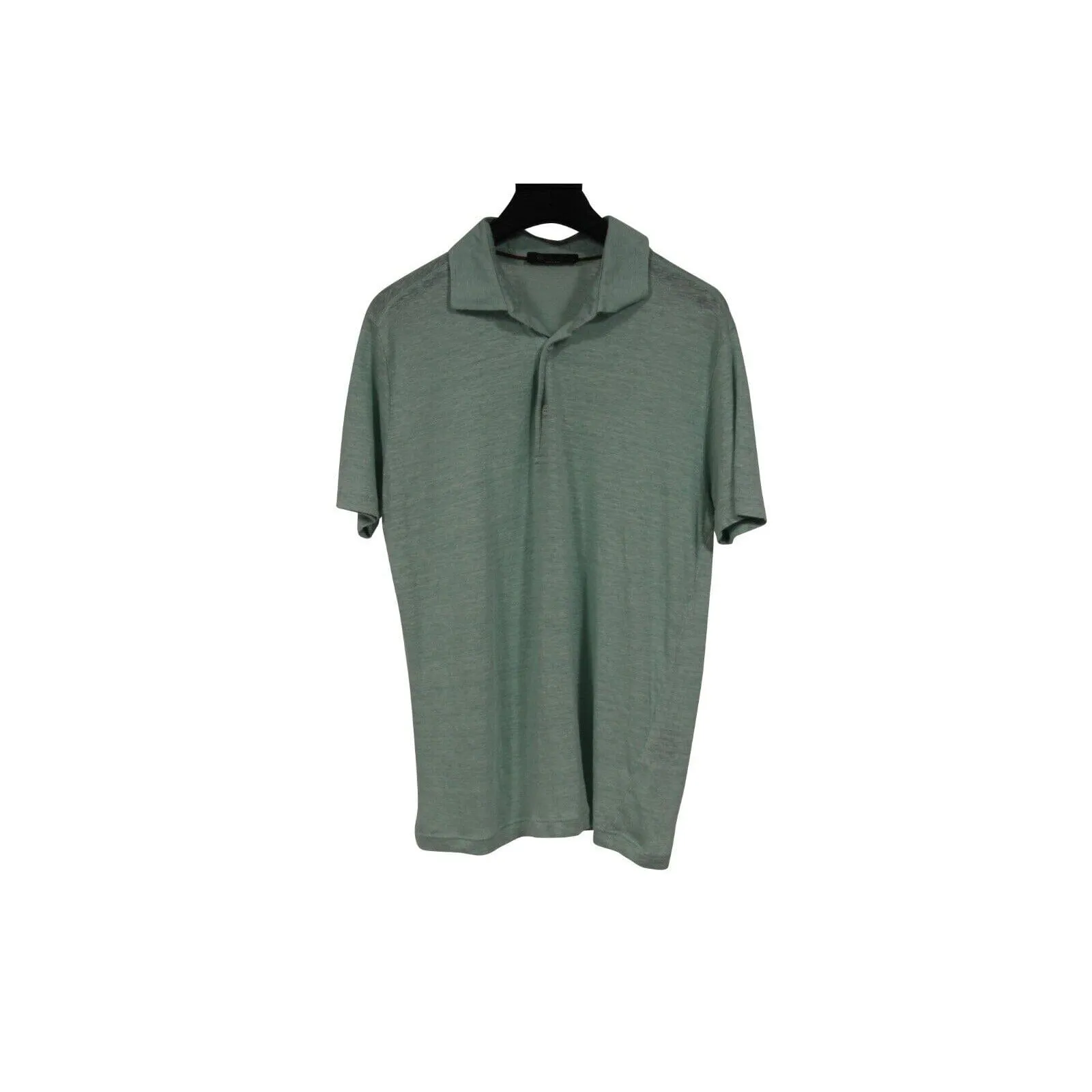 Polo Shirt Size Small Green 100% Linen Short Sleeve Collar Henley