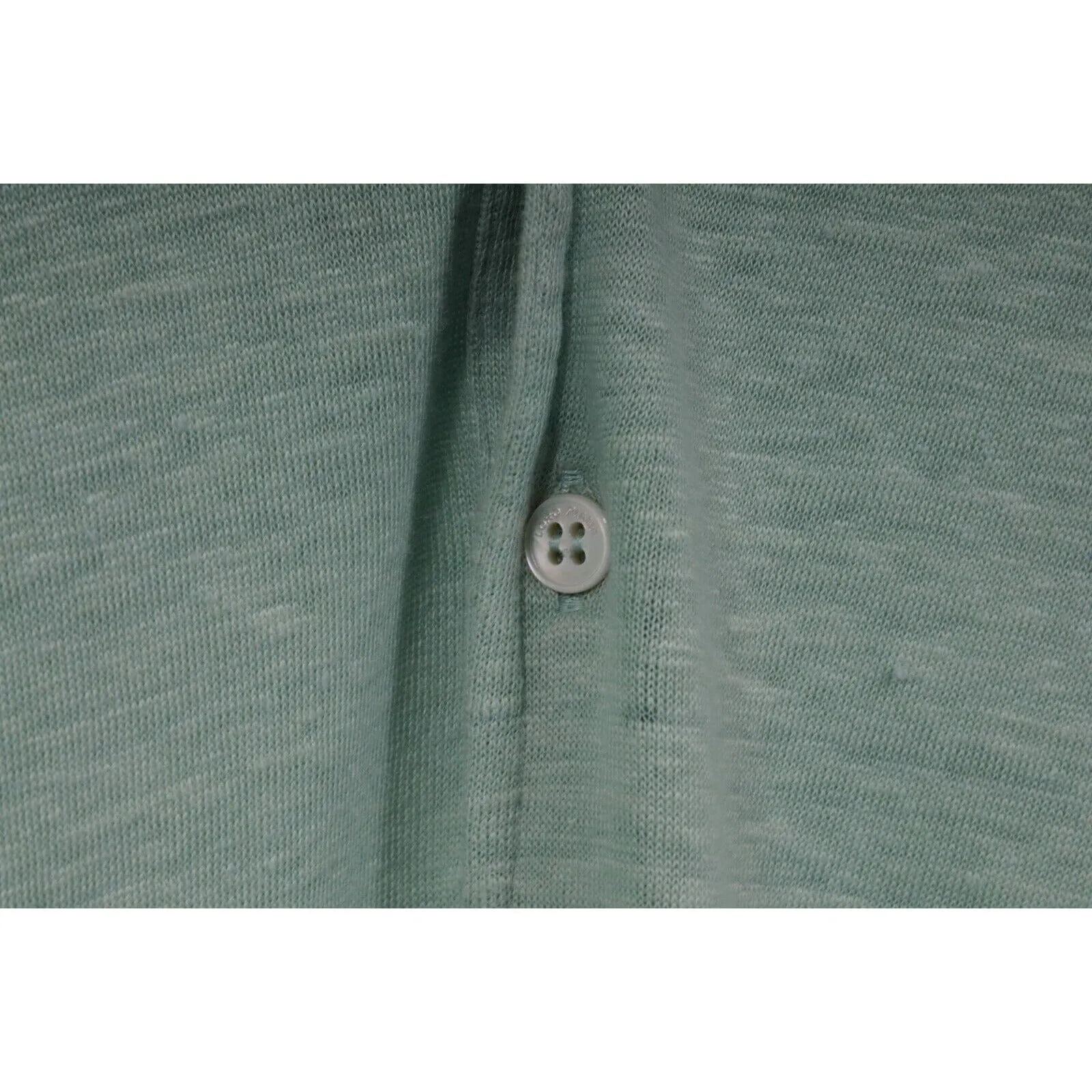 Polo Shirt Size Small Green 100% Linen Short Sleeve Collar Henley