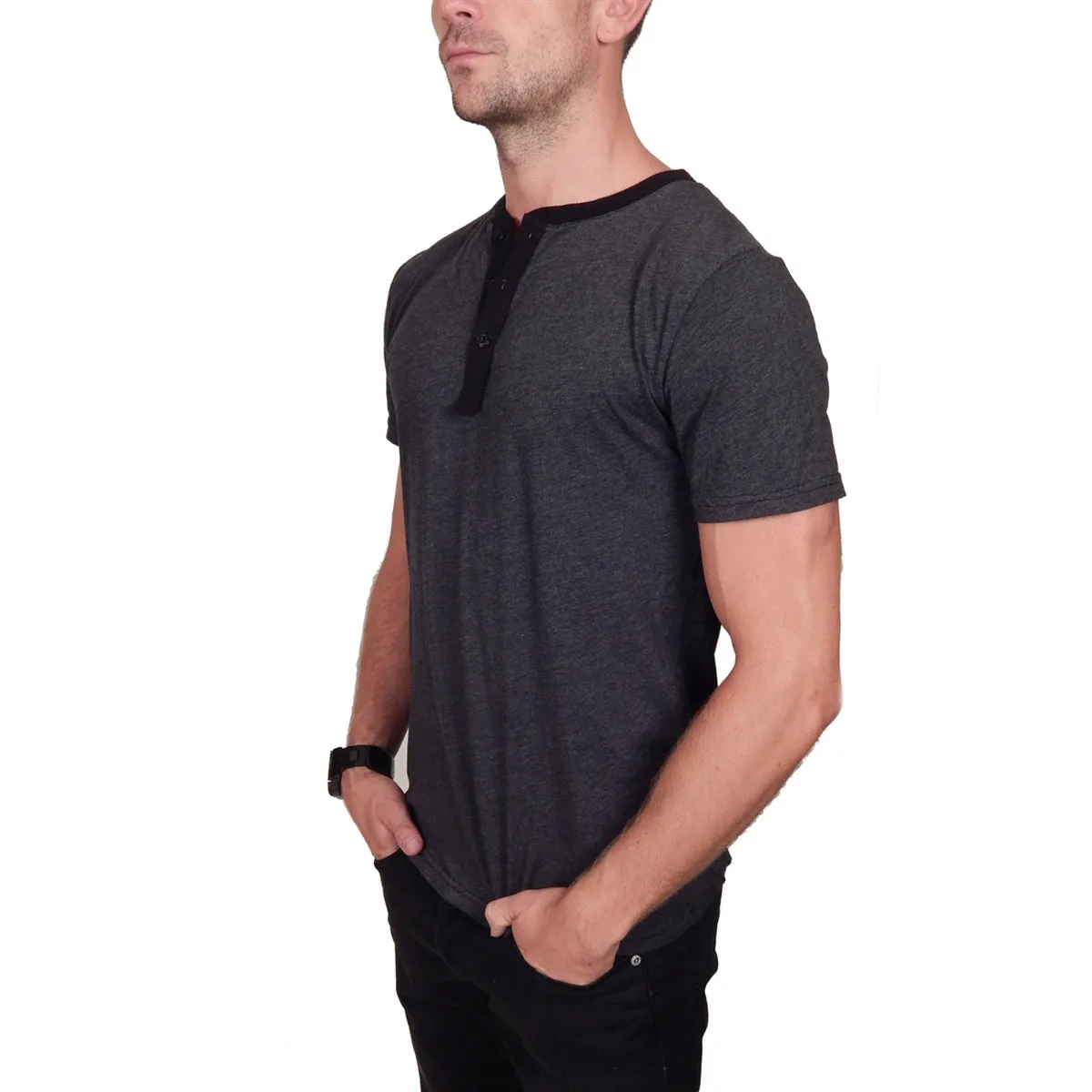 Prospective Flow - "OTARU" Henley Tee in Heather Black