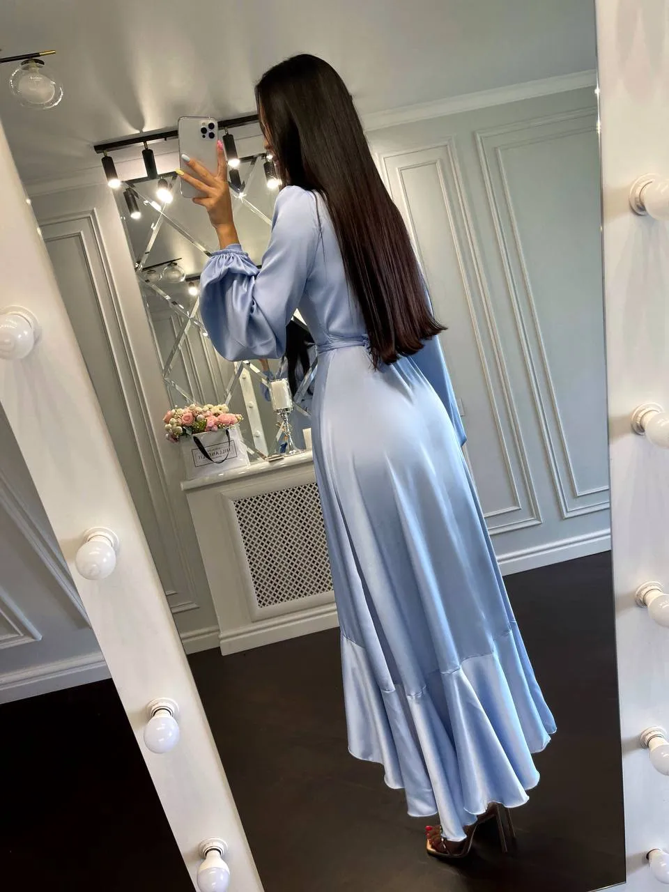Puff-Sleeve Wrap Asymmetric Dress