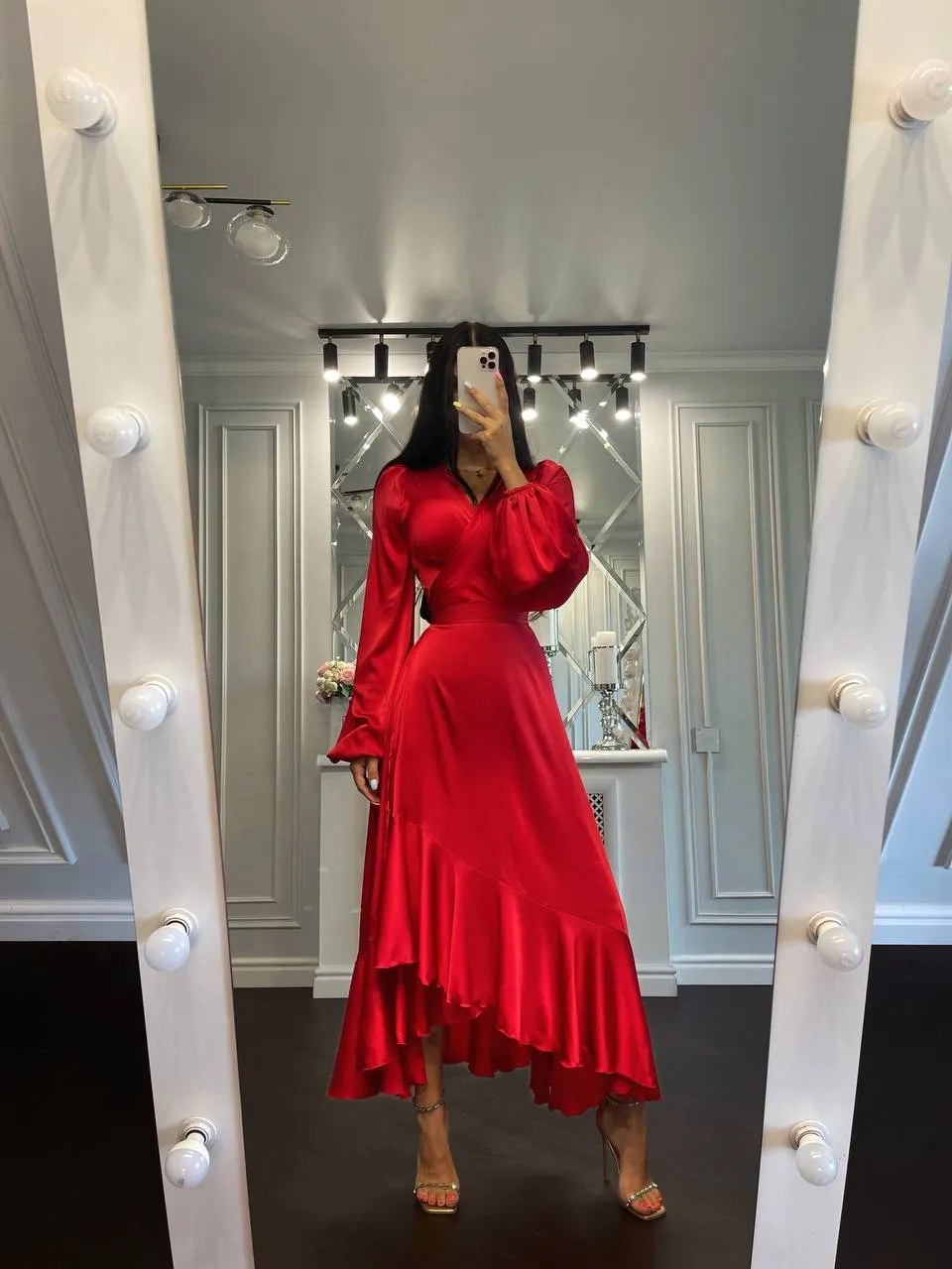 Puff-Sleeve Wrap Asymmetric Dress