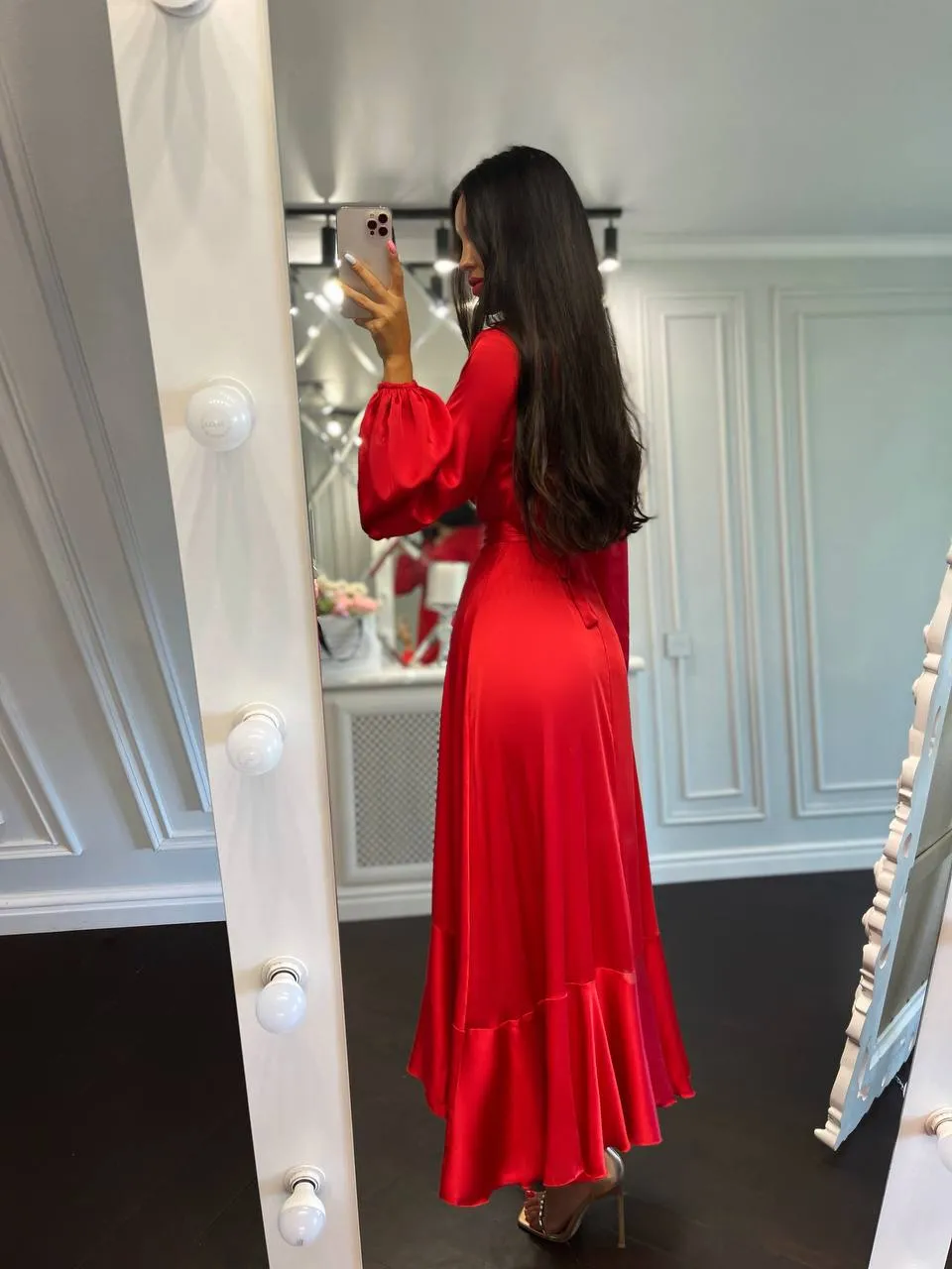 Puff-Sleeve Wrap Asymmetric Dress