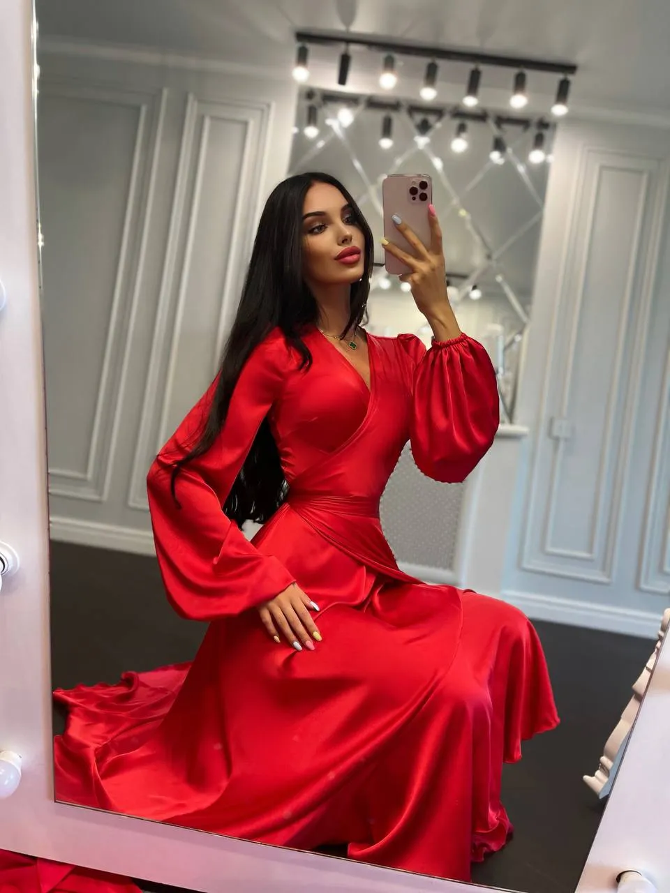 Puff-Sleeve Wrap Asymmetric Dress