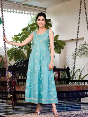 Purple Cotton Floral Print Anarkali Style Dress