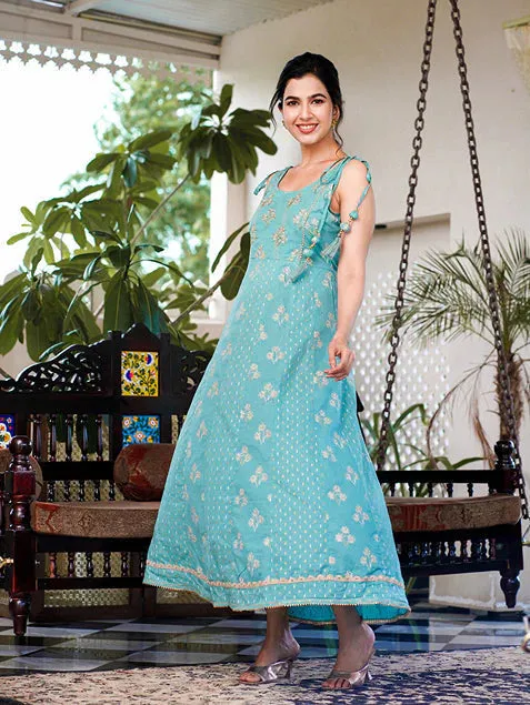 Purple Cotton Floral Print Anarkali Style Dress