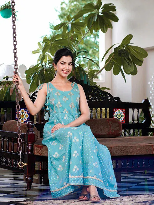 Purple Cotton Floral Print Anarkali Style Dress