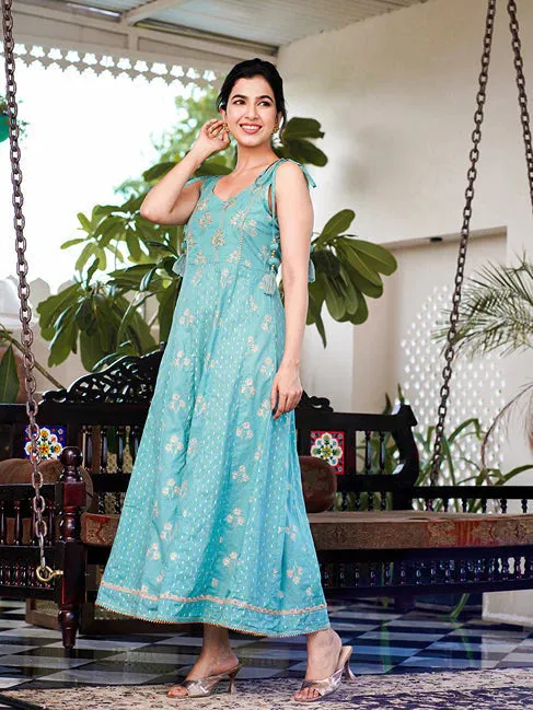 Purple Cotton Floral Print Anarkali Style Dress