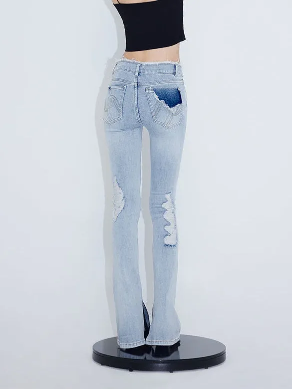 Raw-edged Micro Flared Slit Jeans