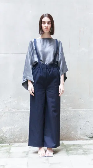 RECYCLED COTTON DENIM PANTS WITH BRACES