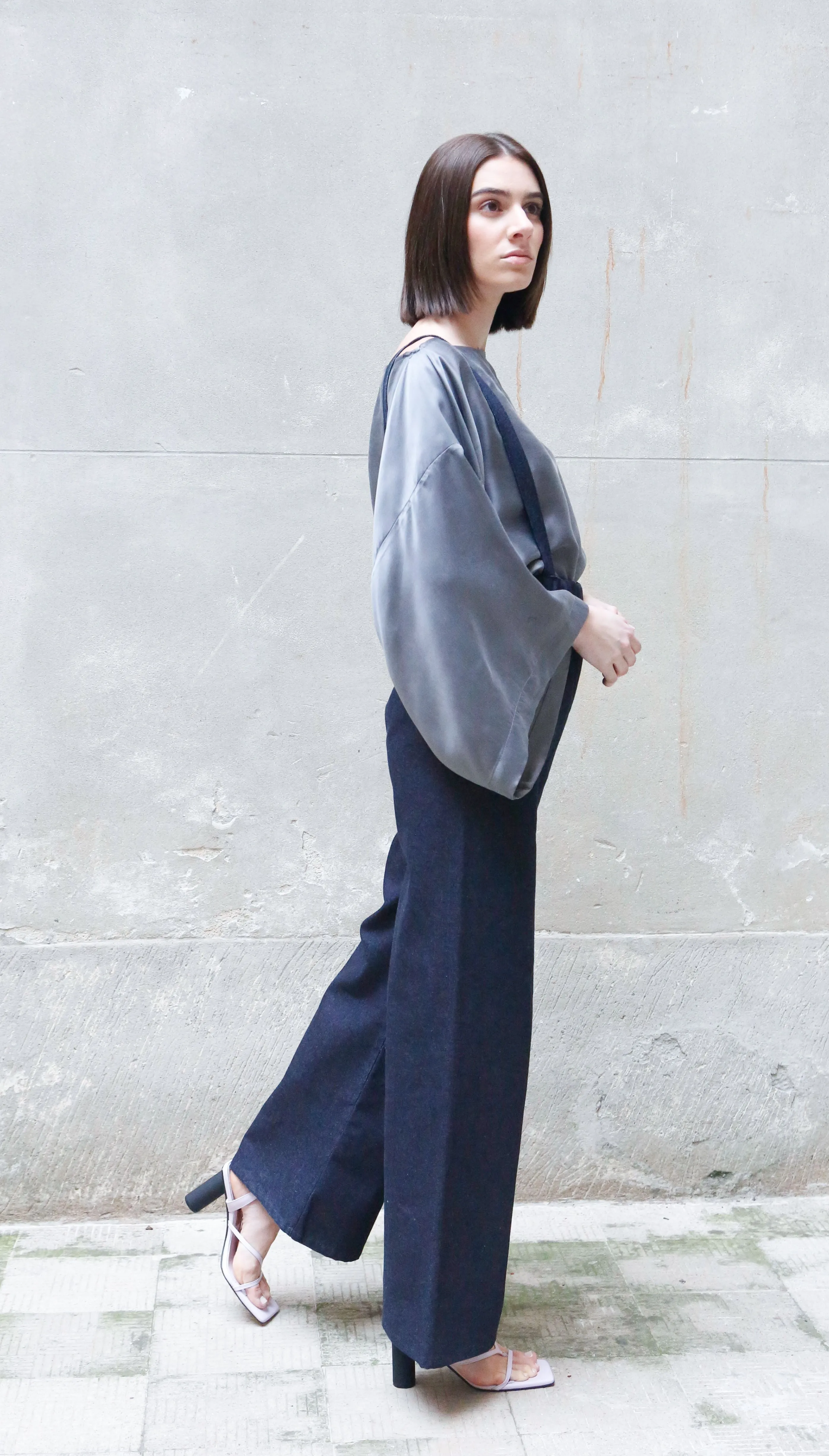 RECYCLED COTTON DENIM PANTS WITH BRACES