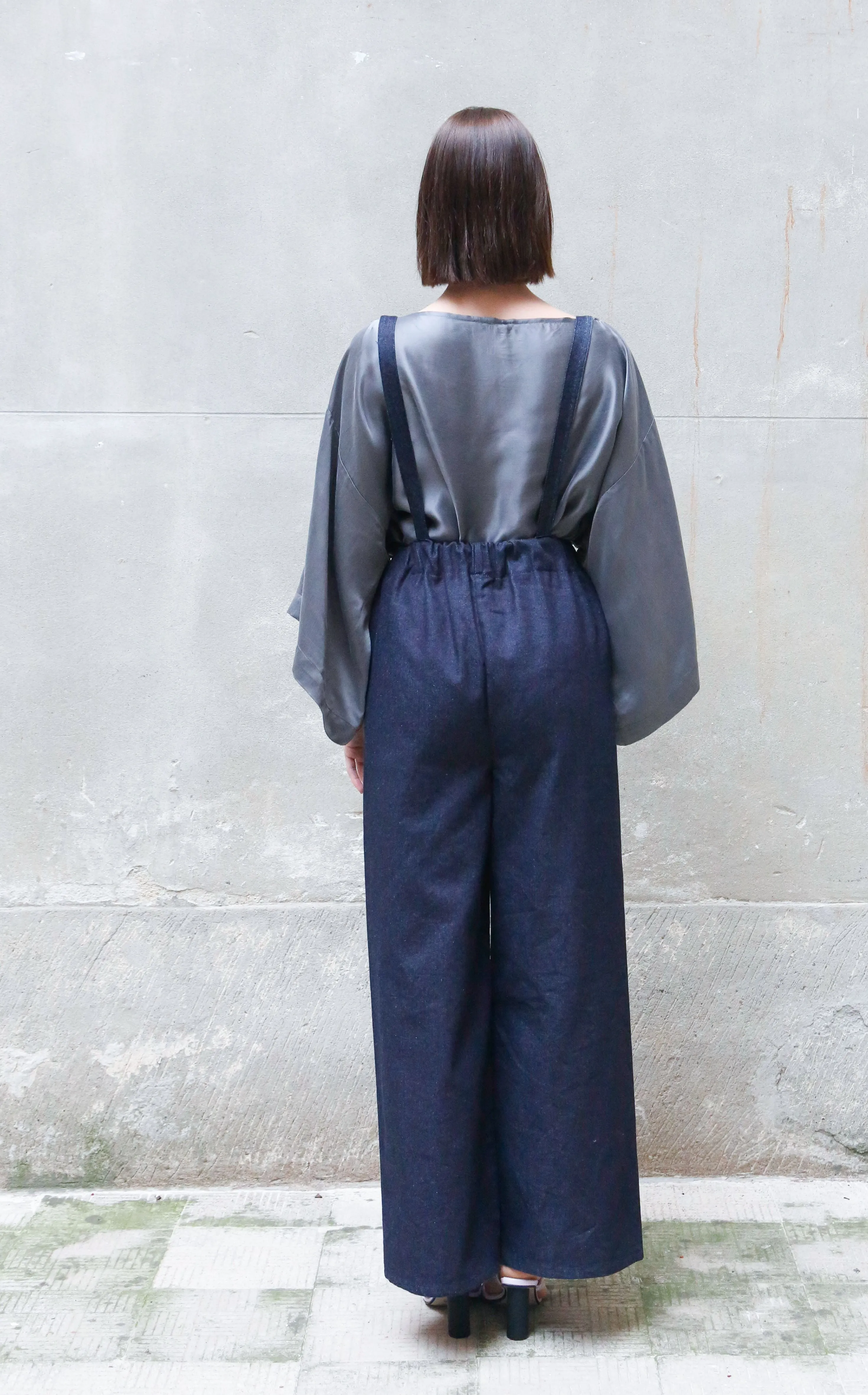 RECYCLED COTTON DENIM PANTS WITH BRACES