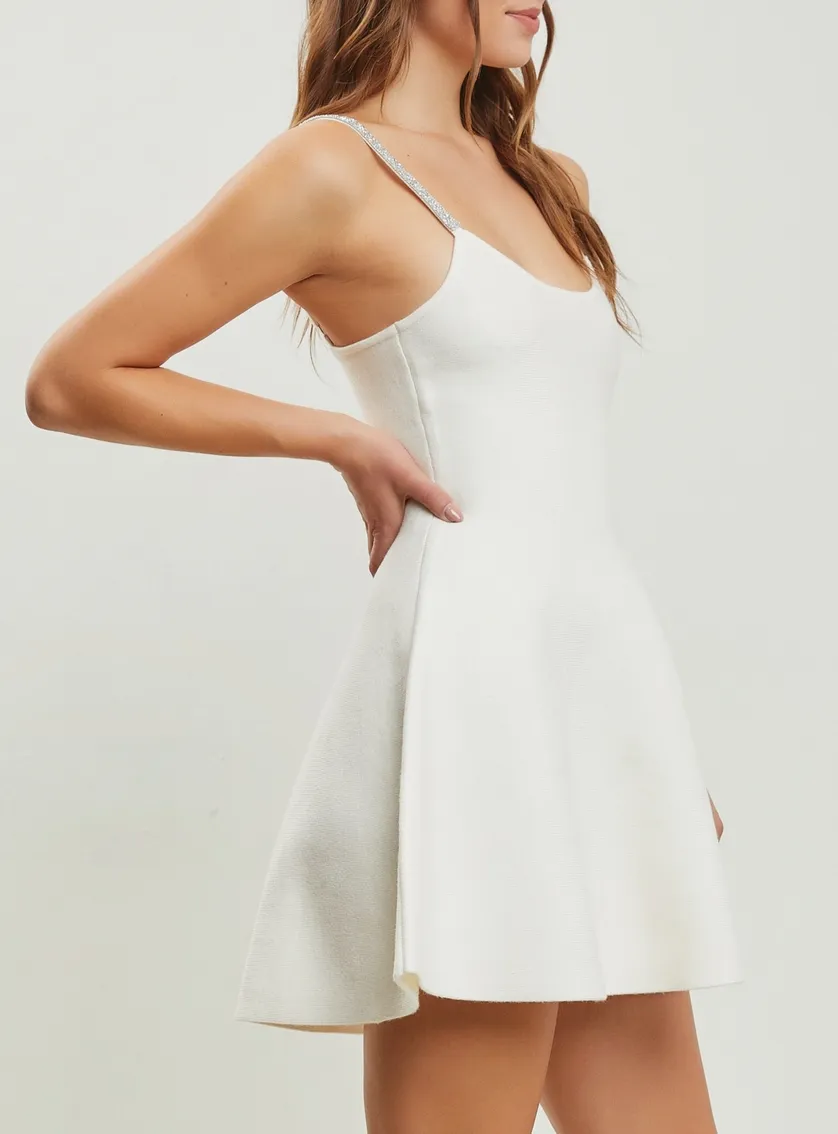 Rhinestone Strap Knit Flare Dress